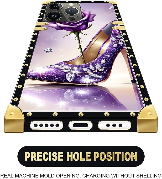 Compatible with iPhone 16 Pro Case, High Heeled Purple Diamond Rose Luxury - Image 5