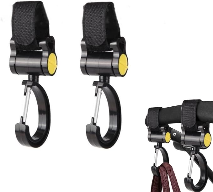 2 Pcs Walker Hook Hanging Multipurpose 360° Rotation Stroller Clip Diaper Bag by Yaiitan