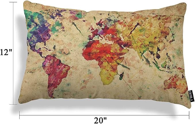 EKOBLA Watercolor World Map Lumbar Pillow Cases Vintage Global Stain Graphic - Image 5
