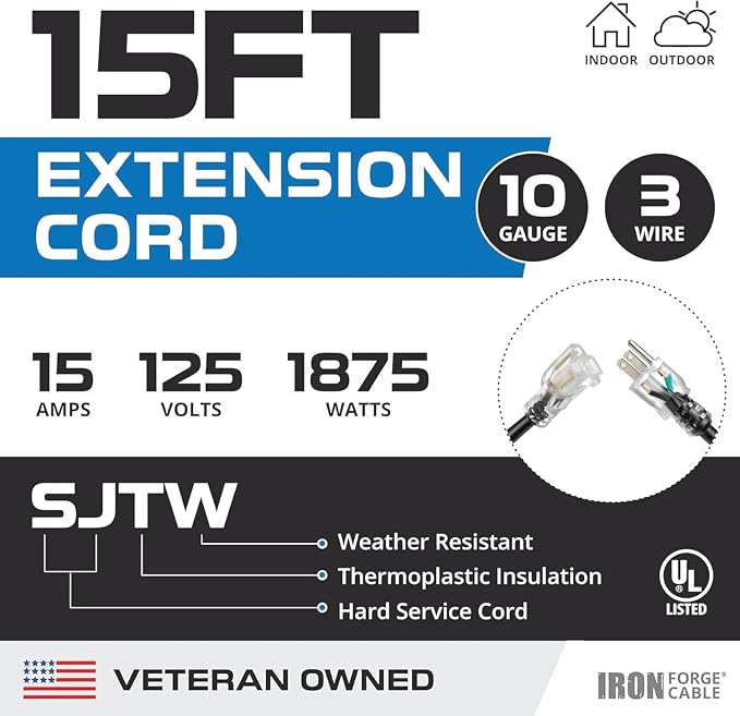Iron Forge Cable 15 ft Lighted Outdoor Extension Cord - Image 2