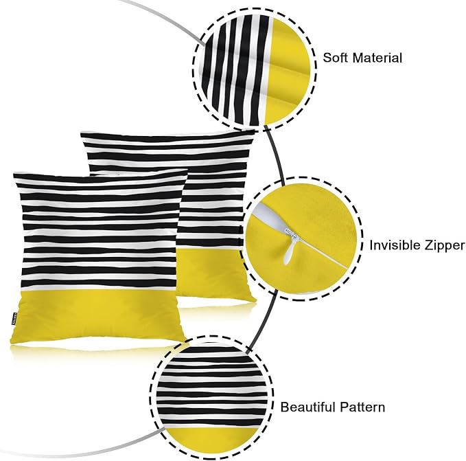 Swono Abstract Black Yellow Home Decorative Throw Pillows Covers 18"X18" Set of - Image 7