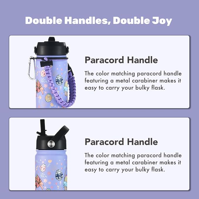 mininoo Water Bottle with Straw Lid, 24 oz Insulated Stainless Steel Double - Image 3