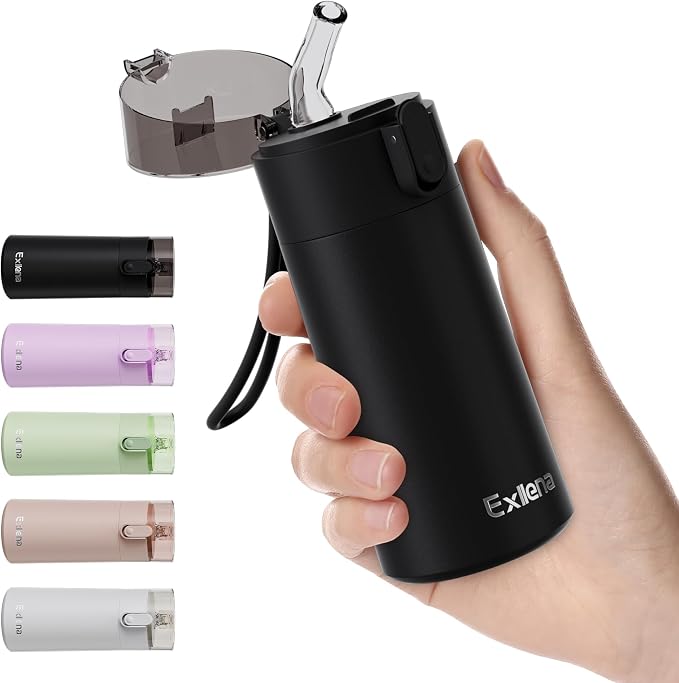 5oz Small Water Bottles with Straw, Mini Water Bottle with One-Hand Open Design by Exllena
