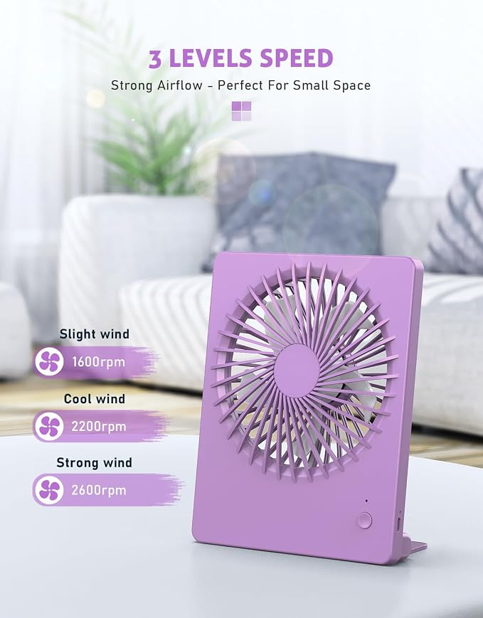 Zuvas Desk Fan Battery Operated Fan Rechargeable 180°Tilt Folding Personal Fan - Image 3