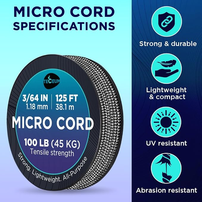 TECEUM Micro Paracord – 1.18 mm X 125 ft – Micro Utility Cord – Thin Braided - Image 4