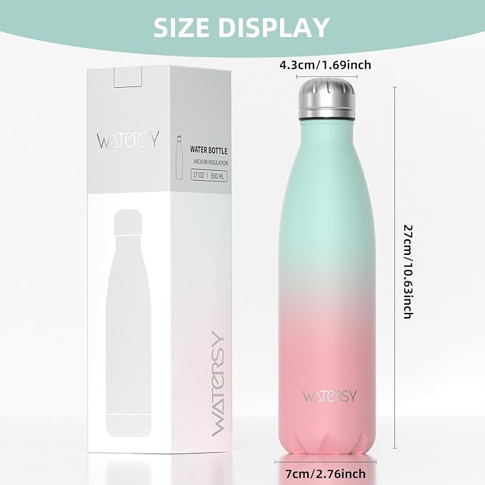 WATERSY Stainless Steel Water Bottle, 17oz/500ml Insulated Pink Bottle Keeps - Image 7