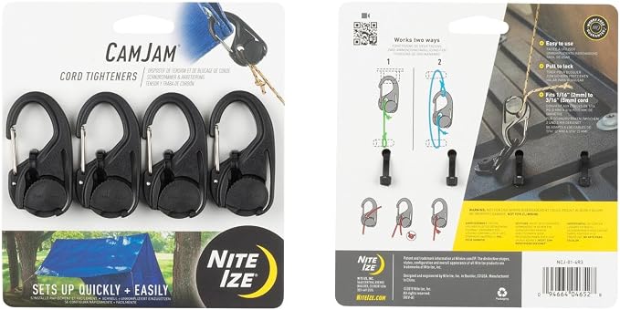 Nite Ize NCJ-01-4R3 CamJam Tie Down Rope Carabiner Clip, Cord Tightener 4-Pack - Image 8