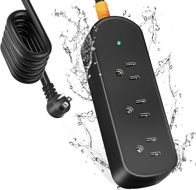 Outdoor Surge Protector Power Strip Weatherproof, 3 FT Extension Cord Outdoor by CAKINKON