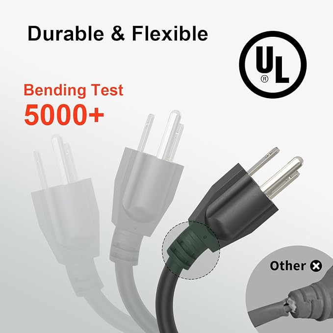 Outdoor Extension Cord Waterproof 5 FT, Flexible 100% Copper 3 Prong Extension - Image 3