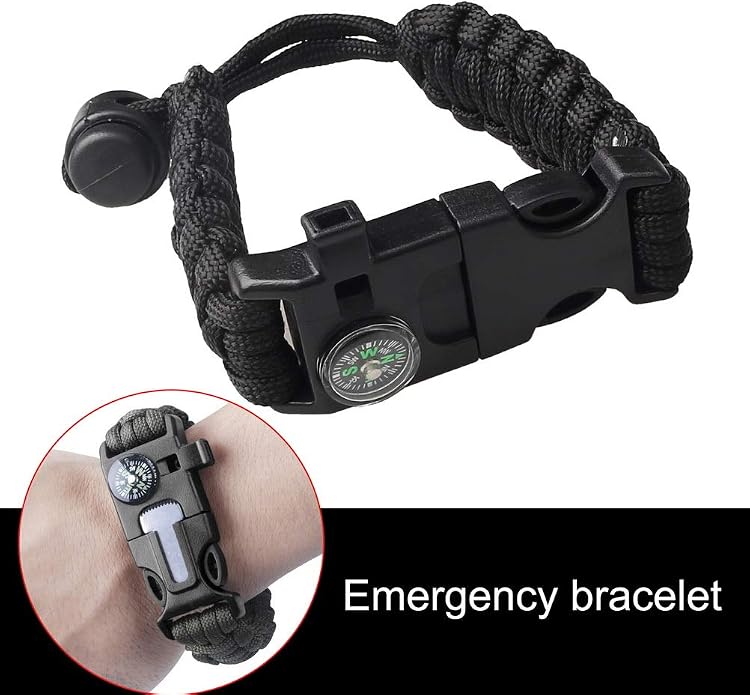 ZHIYE Survival Paracord Bracelet Flint Fire Starter Scraper Compass Wilderness - Image 6