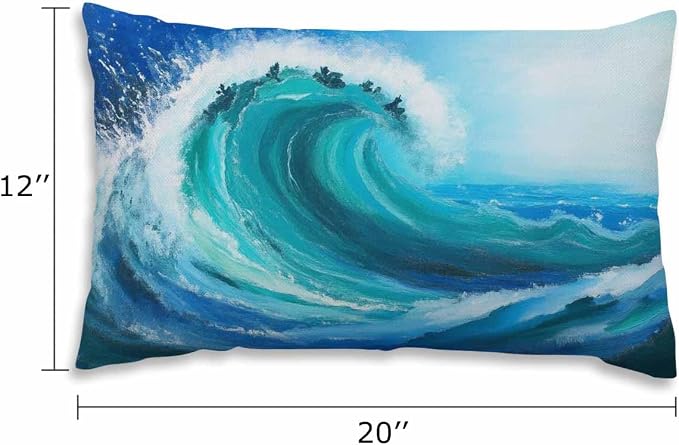 EKOBLA Sea Wave Lumber Pillow Cases Watercolor Painting Ocean Storm Landscape - Image 5