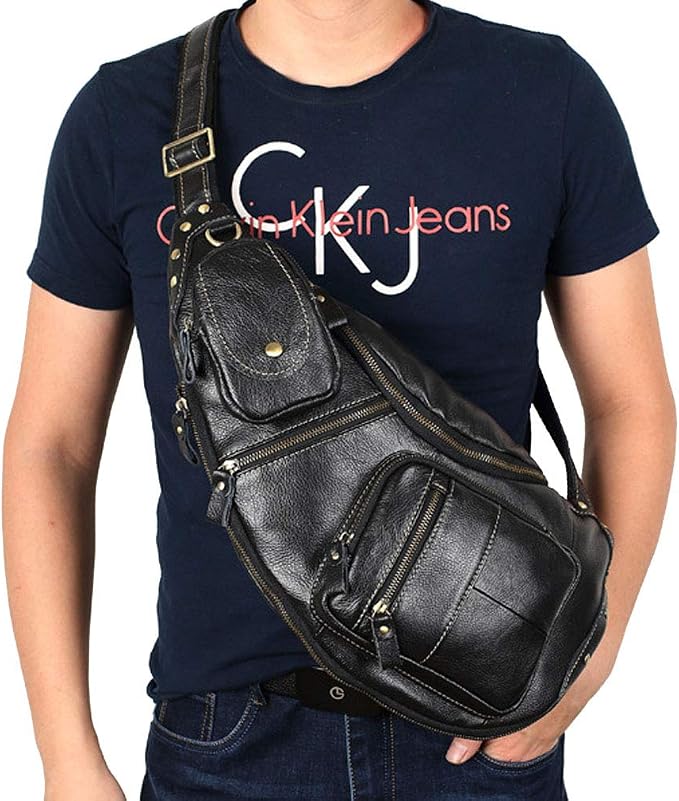 Hebetag Vinatge Leather Sling Bag Crossbody Backpack - Image 6
