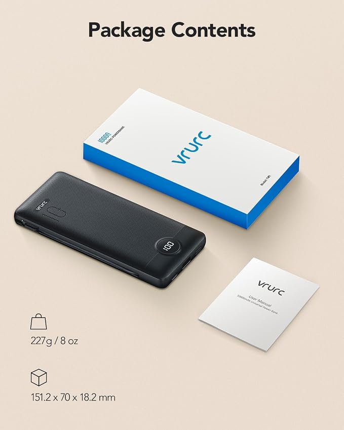 Portable Charger, Power Bank Built-in Cables and AC Wall Plug, VRURC USB C - Image 8