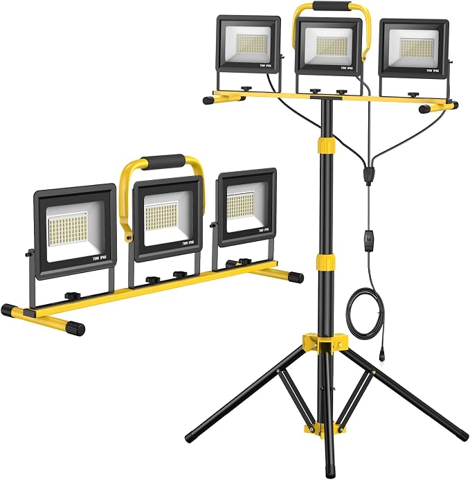 Upgraded LED Work Lights with Stand, 21000 Lumen, 3-Head Adjustable Work Light by SOARFLY