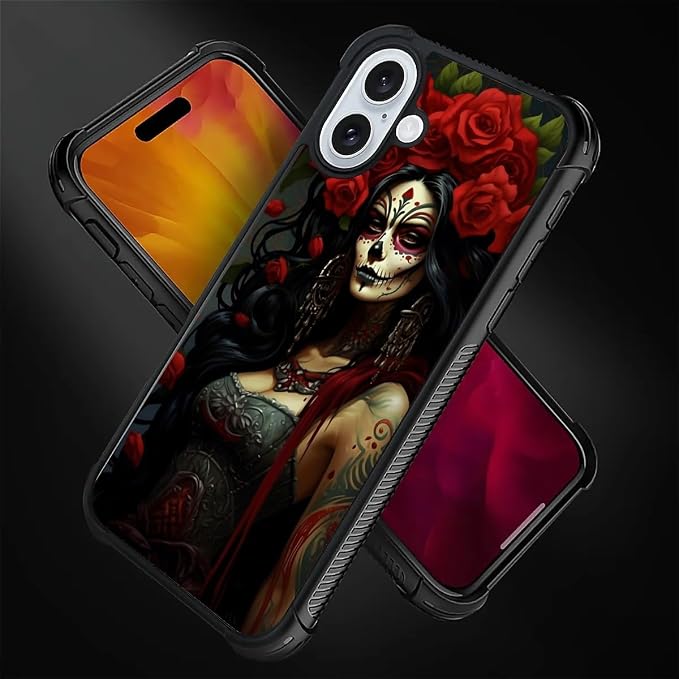 for iPhone 16 Case, Day of The Dead Halloween Woman Pattern Graphic Design Girl - Image 4