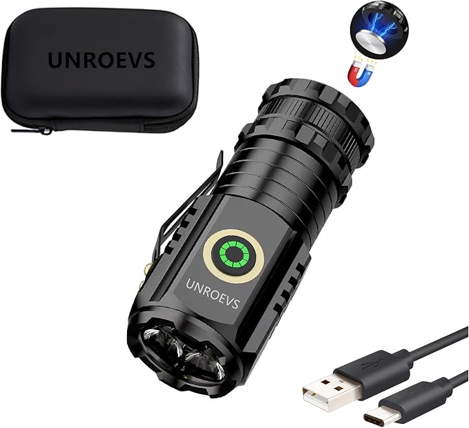 UNROEVS Mini Flashlight 2550 Lumens Rechargeable USB C Charging, Small EDC by UNROEVS