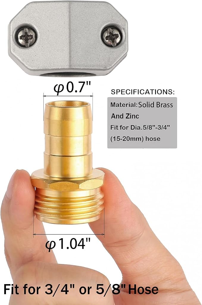 Garden Hose Repair Kits, 2 Pack Brass Water Hose Connector, Fit 3/4" and 5/8" - Image 2