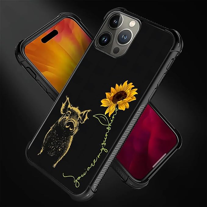 for iPhone 16 Pro Case, Pig Sunflower Yellow Sunshine Pattern Graphic Design - Image 6