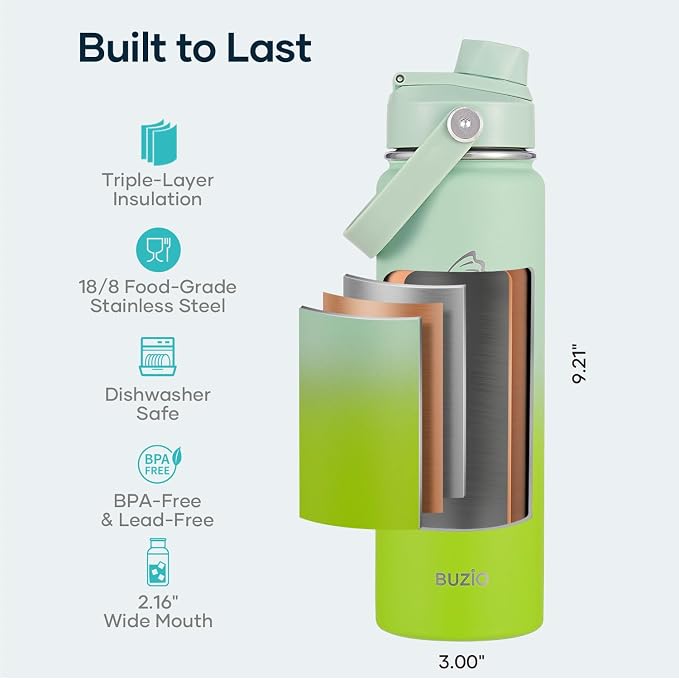 BUZIO 24 oz Insulated Water Bottle, Stainless Steel Wide Mouth Water Flask - Image 5
