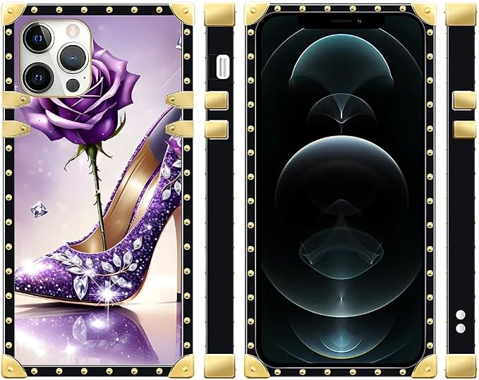Compatible with iPhone 12 12 Pro Case, High Heeled Purple Diamond Rose Luxury - Image 2