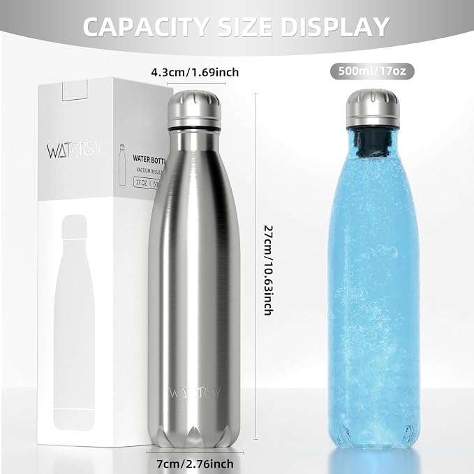 WATERSY Stainless Steel water bottles, 17oz/500ml Insulated Water Bottles - Image 3