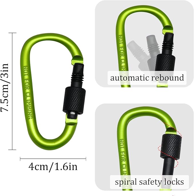 6 Pack Small Locking Carabiner, 3 Inch Aluminum D-Shape Snap Hook - Image 4