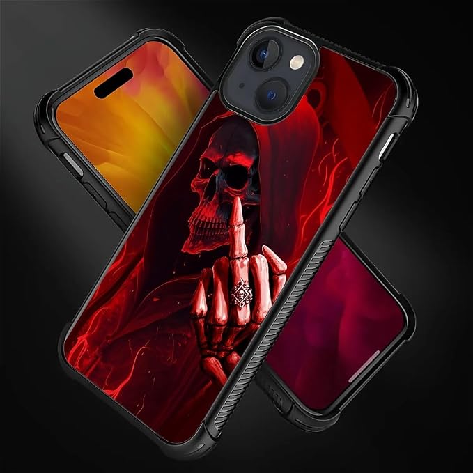 for iPhone 15 Plus Case, Gestures Funny Skull Pattern Graphic Design Girl Boy - Image 4