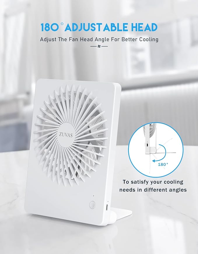 Zuvas Desk Fan Battery Operated Fan Rechargeable 180°Tilt Folding Personal Fan - Image 6