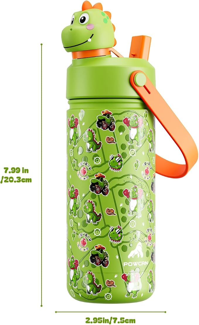 POWCAN 18 oz Kids Stainless Steel Water Bottle: 2-in-1 Straw Spout Lid - Image 8