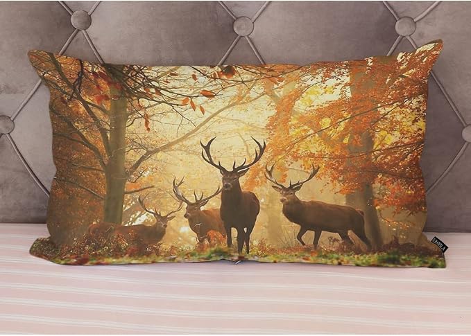 EKOBLA Deers Decorative Pillow Cushion Covers Herd of Deer Stand Among The Fall - Image 2