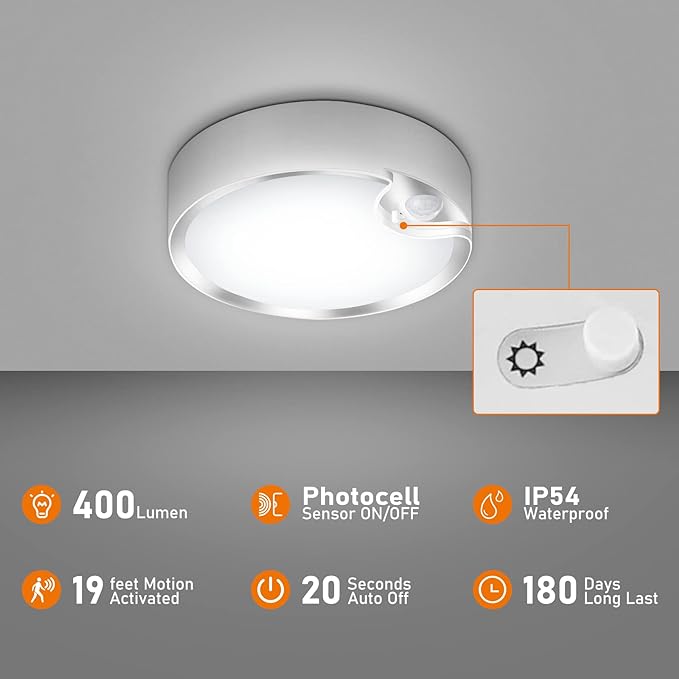 TOOWELL Motion Sensor Ceiling Light Battery Operated Indoor/Outdoor LED Ceiling - Image 2