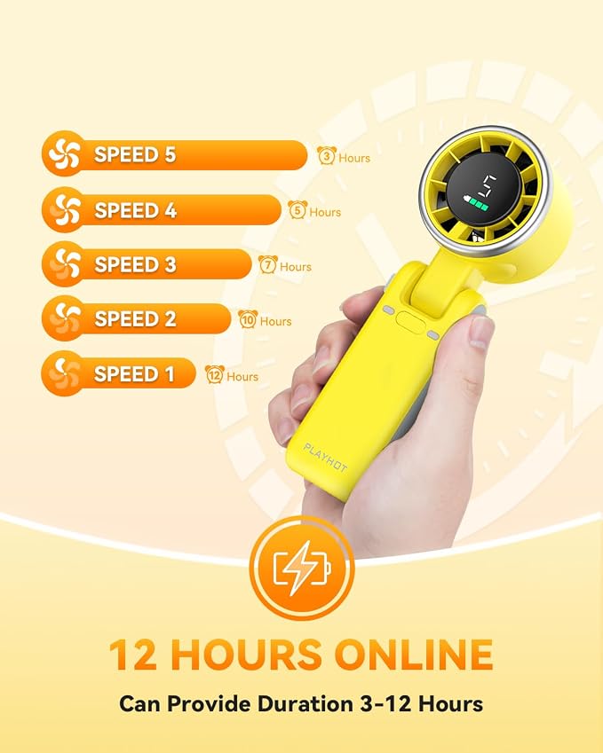 PlayHot Portable Handheld Turbo Fan, 5-Speed Personal Fans, 5000mAh - Image 4