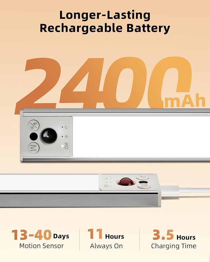EZVALO 10inch Under Cabinet Lighting, Rechargeable Motion Sensor Light Indoor - Image 4