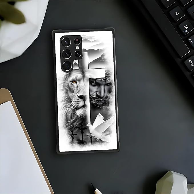 for Samsung Galaxy S23 Ultra Case, Lion Cross Jesus Christ Dove Pattern Graphic - Image 4
