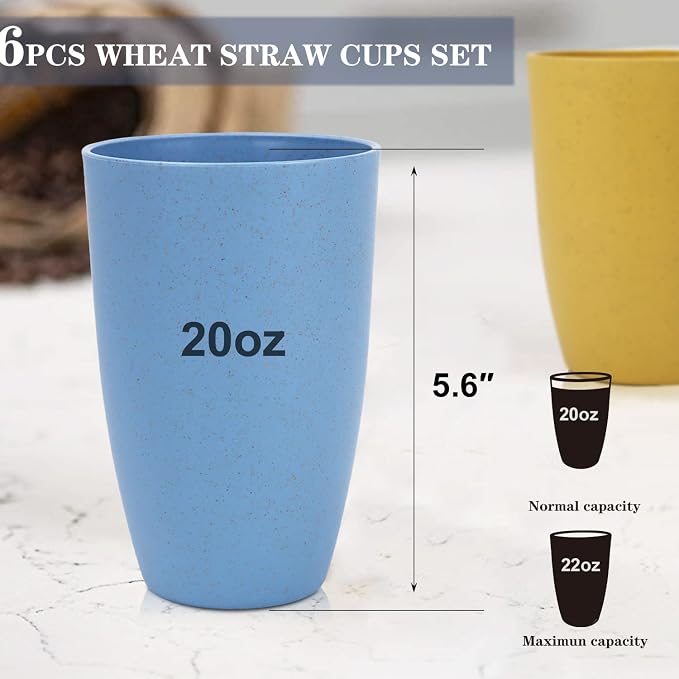 Homienly Unbreakable Plastic Cups Set Wheat Straw Cups 20 OZ Drinking Glasses - Image 3