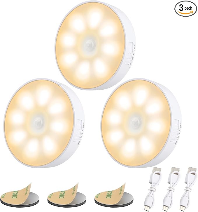 3 Pack Motion Sensor Light, 8 LEDs Rechargeable Night Light, by Electight
