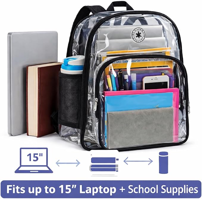 K-Cliffs Large Transparent Backpack Clear Heavy Duty School Bag Durable Student - Image 3