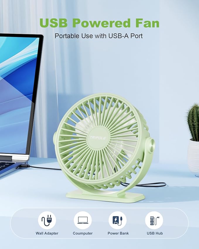 TriPole USB Desk Fan Mini Portable Fan, 3 Speeds Strong Breeze Small Electric - Image 2