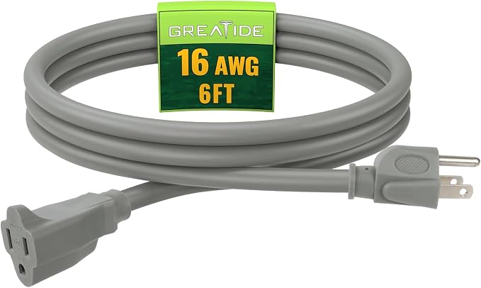 Indoor Outdoor Extension Cord 6 FT, 16/3 SJTW Weatherproof Grey Electrical Cords by GREATIDE