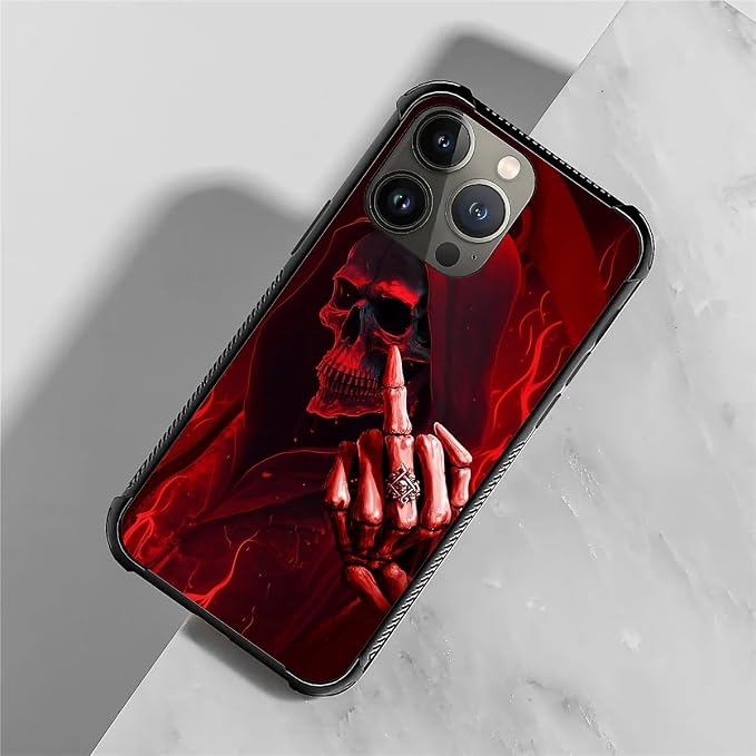for iPhone 14 Pro Case, Gestures Funny Skull Pattern Graphic Design Girl Boy - Image 7