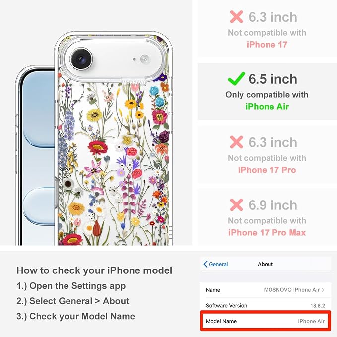MOSNOVO for iPhone Air Case | Military Grade 6.6ft Drop Tested | Camera Control - Image 2