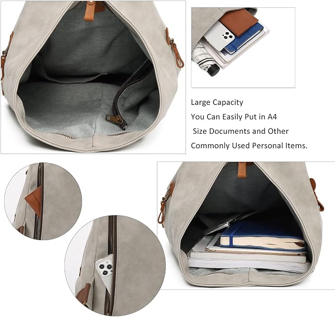 KL928 PU Leather Vintage Backpack – Large Casual Daypack Outdoor Travel - Image 4