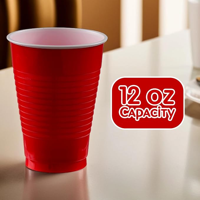 Apple Red Plastic Cups - 12 oz. - Versatile Drinkware - Image 4