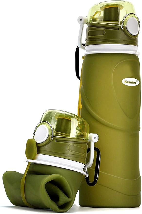 Kemier Collapsible Silicone Water Bottles-750ML, Medical Grade, BPA Free Travel by Kemier