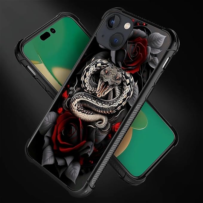 for iPhone 13 Case, Entwined Rose Snake Pattern Graphic Design Girl Boy Soft - Image 5