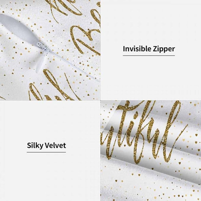 Hello Beautiful Bling Pillow Covers 18 X 18 Gold Glitter Motivational Quote Set - Image 7