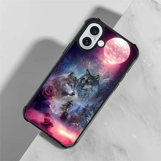 for iPhone 16 Plus Case, Star Two Wolfs Howling Pattern Graphic Design Girl Boy - Image 3