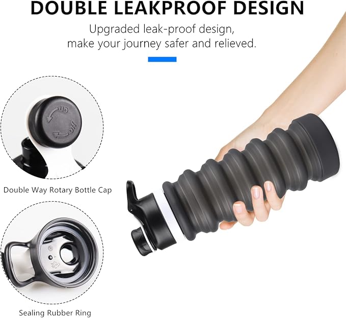 Nefeeko Collapsible Water Bottle, 26oz Silicone Foldable Water Bottles - Image 2