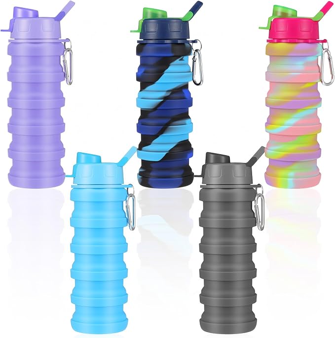 5 Pack Foldable Water Bottles, 16 oz Silicone Reusable Foldable Water Bottle - Image 7
