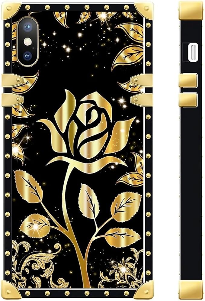 Compatible with iPhone XR Case, Shine Gold Rose Luxury Golden Decoration - Image 3